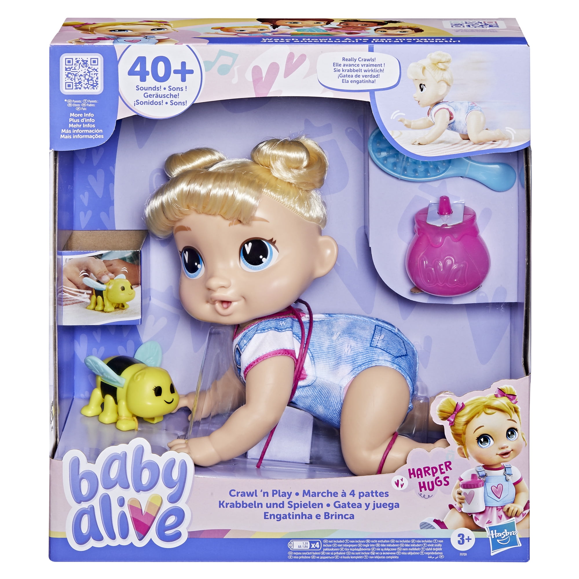Baby Alive Crawl 'n Play Harper Hugs Doll, Blonde Hair, Electronic Kids Toys for Girls & Boys 3+