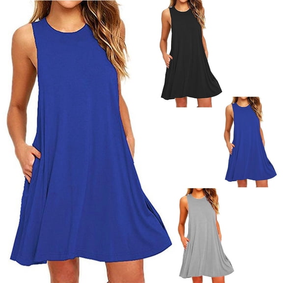 Iyufng Summer Dresses for Women Casual Tank Dress with Pockets Sleeveless Above Knee Sun Dresses S-XXL