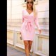 thumbnail image 5 of Vestido Ajustado de Larga para Mujer, Cuello en V, Punto , Aberturas Laterales y Cinturón. Rosa S, 5 of 10