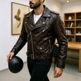 thumbnail image 6 of LYSMORA 2026 Men's Asymmetric Zip Faux Leather Jacket, Lapel Collar Belted Waist Multi Zipper Pockets Loose Fit Biker Casual Outerwear, 6 of 8