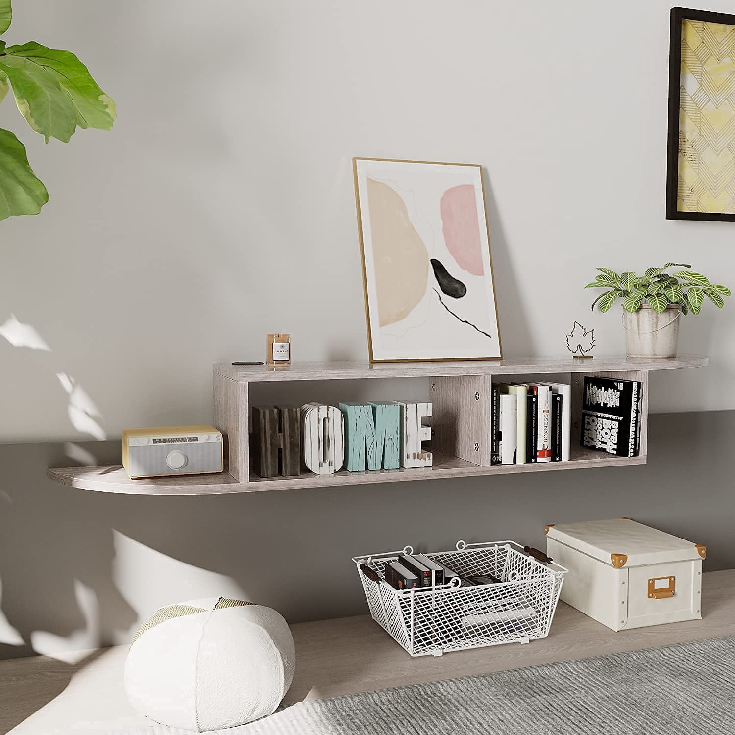 Catrimown Floating TV Stand, Floating TV Shelf, Wall Mounted Media Console Entertainment Center for 55 inch TV, Storage Cabinet Under TV, Gray
