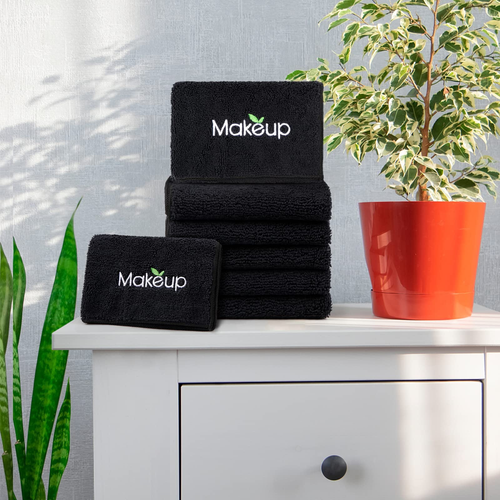 Microfiber Makeup Remover Cloths - Super Soft, Quick Dry Face Towels for Cleansing, 13 x 13 Inch, 6 Count, Black