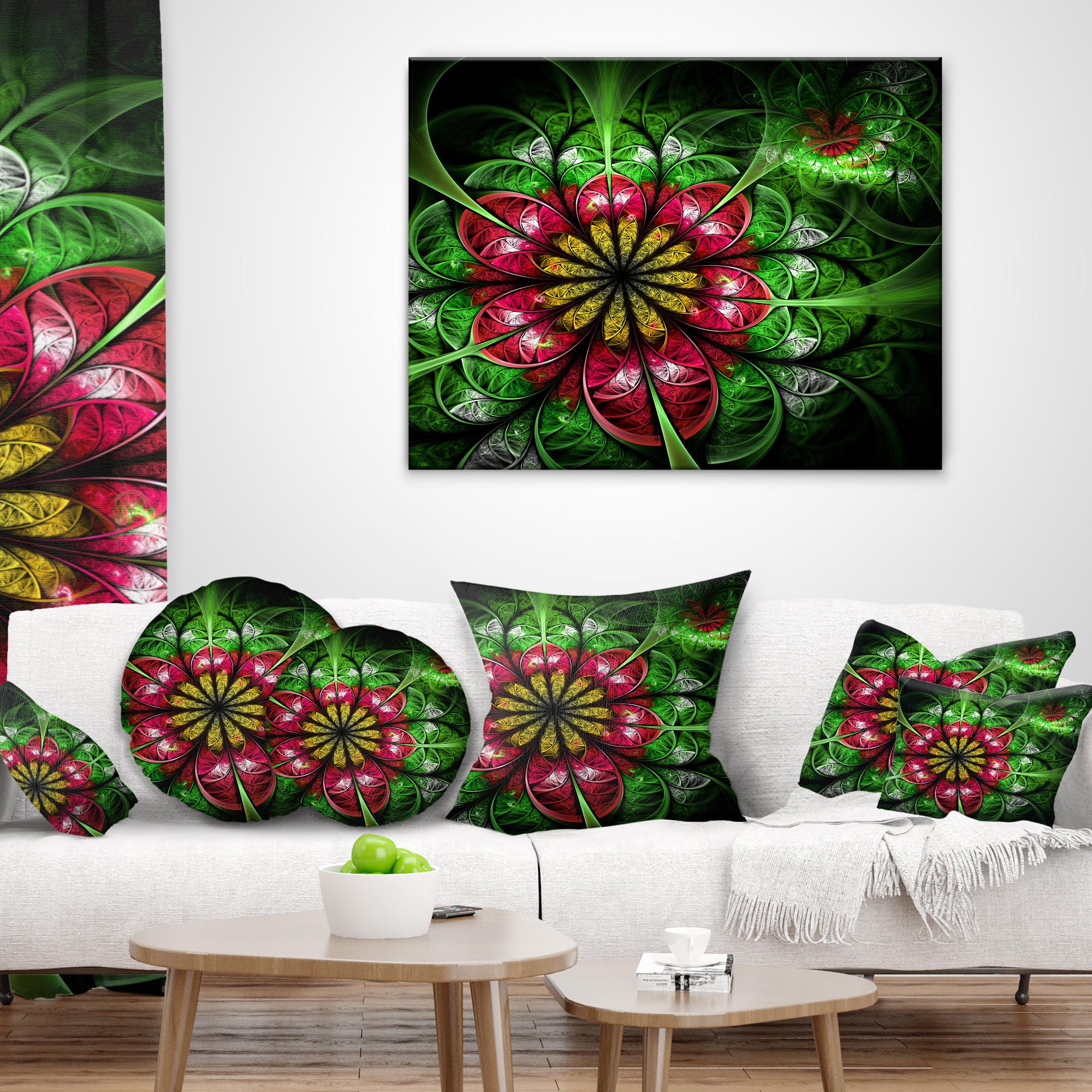 Designart Dark Yellow and Green Flower - Abstract Throw Pillow - 12x20