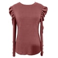 thumbnail image 3 of Blusa informal de manga larga con cuello redondo y botones para mujer, poliéster, para primavera/otoño, tallas S-XXL, 3 of 3