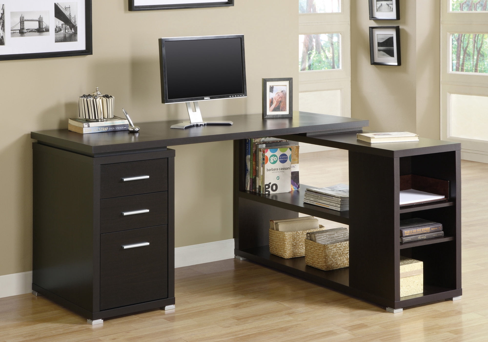 Monarch Specialties Computer Desk, Home Office, Corner, L Shape, Work, Laptop, Brown Laminate
