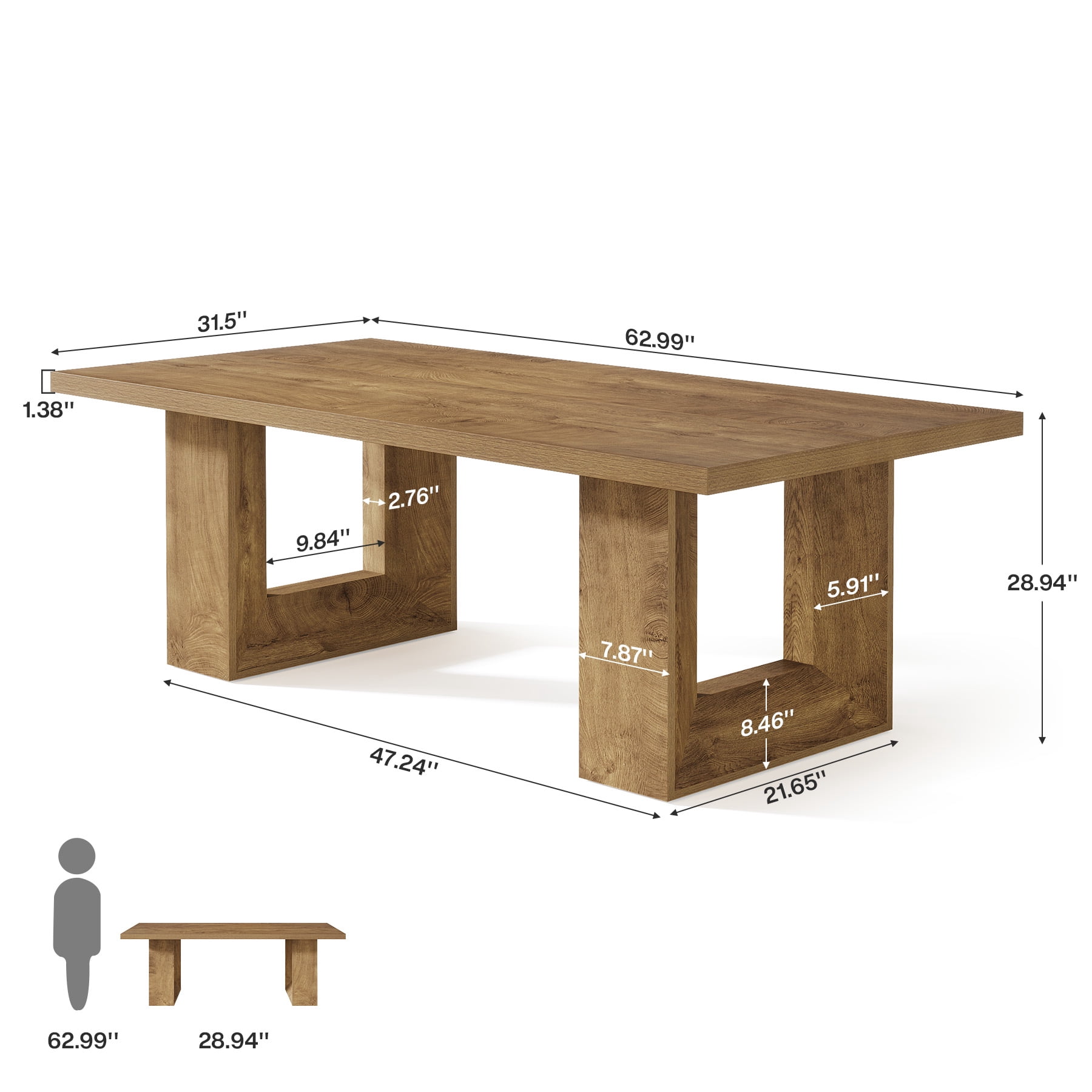 Finmind Large Executive Desk, 62.99-inch Home Office Desk, Rectangular Computer Table for Home Office, Study Room, Brown