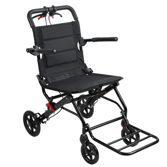Lightweight Aluminum Folding Wheelchair for Adults, Transport Chair with Hand Brakes & Seat Belt, Portable for Travel, Doctor Visits, Elderly