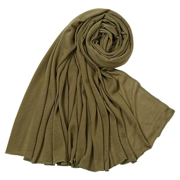 VV AVEORS Muslin Hijab Scarf For Women Stretch Jersey Long Headscarves Solid Head Wraps Soft casuals Shawls Army Green