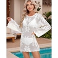 thumbnail image 3 of Women Swimsuit Cover up Flower Printed Bikini Long Sleeve Beach Crochet Tops Hollow Out Coverup Alsol Lamesa, 3 of 6