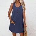 thumbnail image 5 of Kctiaxy Dresses for Women Sleeveless Crew Neck Summer Dresses Cotton Casual Button Mini Beach Dress with Pocket, 5 of 9