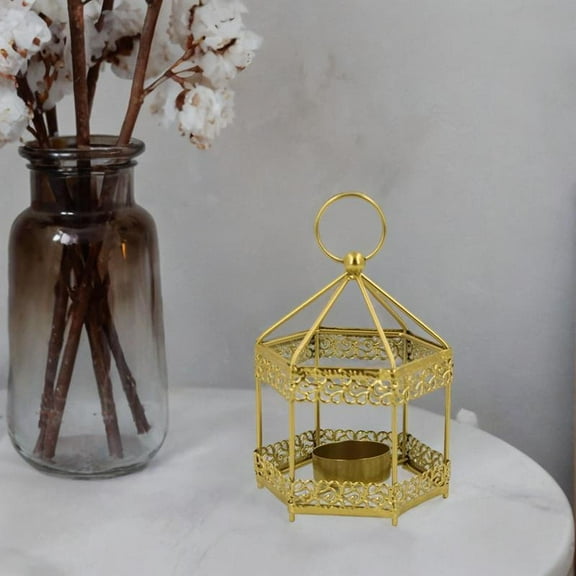 Fancyes Candle Lantern Candle Holder Decorative with Handle Candlestick Hanging Metal for Wedding Party Home Decoration Indoor Events