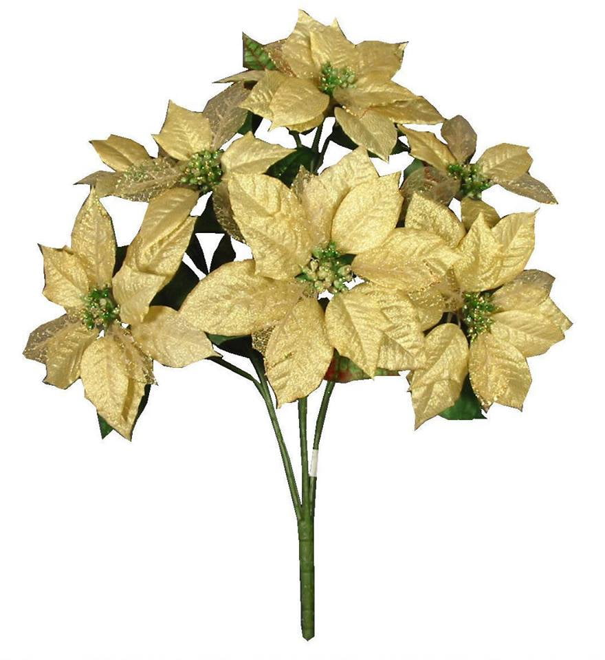 Christmas Artificial Plastic Wreath 12/" 30cm Decorated Gold Poinsettia