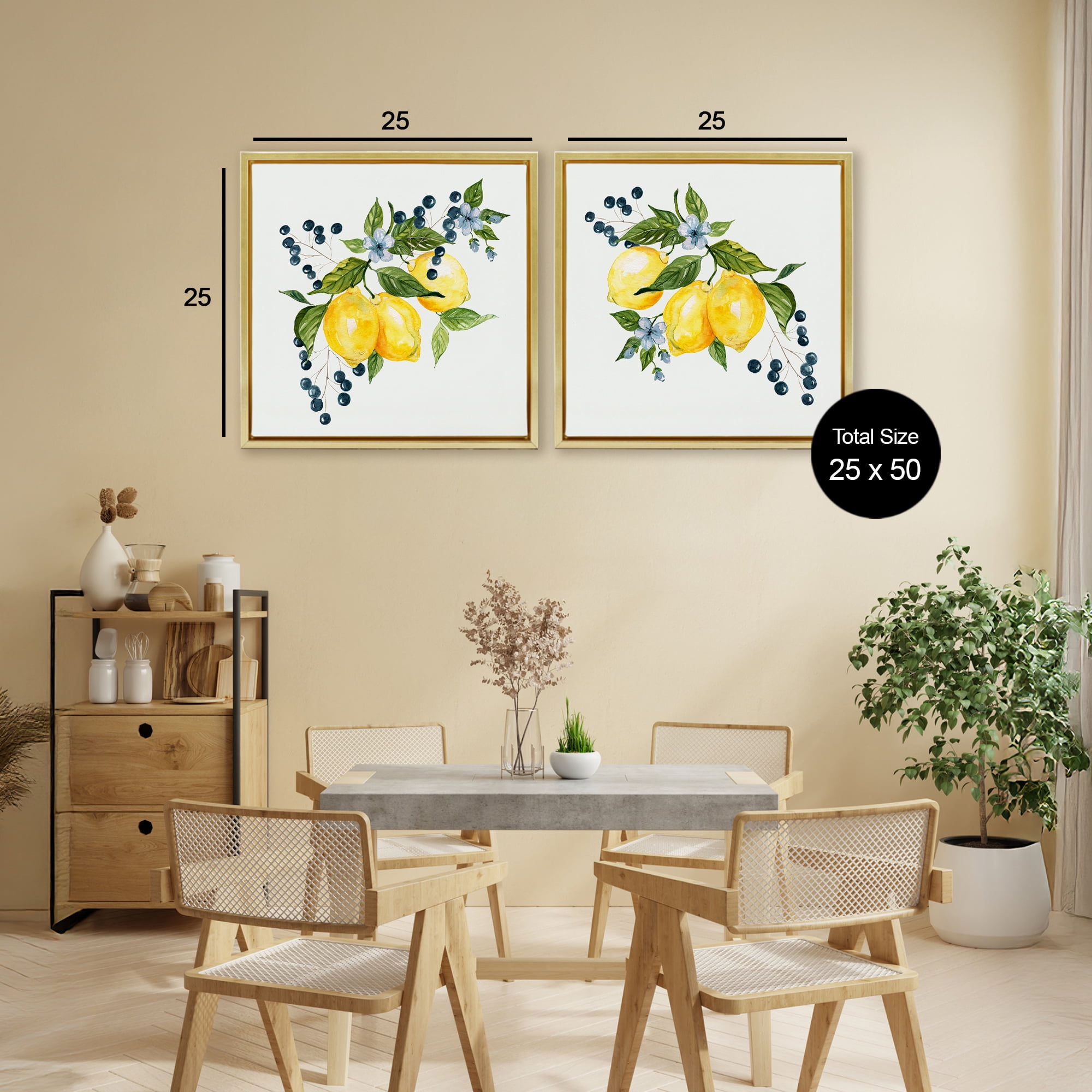 Stupell Industries Citrus & Berries Cluster 2 Piece Gold Framed Floater Canvas Set, design by Livi Finn