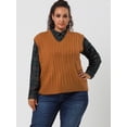 thumbnail image 3 of Suéteres de talgrande pamujer Chaleco con cuello en V Cable Estilo de muy buen gusto Jersey sin mangas Suéter Chalecos marrón 1X, 3 of 6