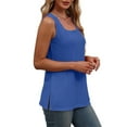 thumbnail image 5 of Lenpel Women's Tank Tops Square Neck Side Split Eyelet Embroidered Sleeveless Summer Blouses Casual Tunic Shirts, 5 of 6
