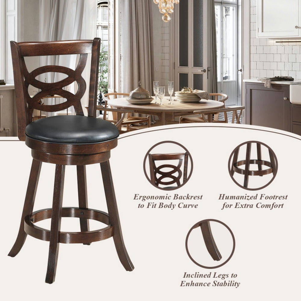 Demi Bonn 24" Counter Height Upholstered Espresso Swivel Bar Stools, Dining Chair with Cushion Seat, Brown