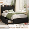 thumbnail image 4 of Senfot Twin Size Bed Frame with 2 Storage Drawers and Charging Station,Rustic Linen Upholstered Platform Bedframe with Storage Headboard,No Box Spring Needed,Heavy Duty,Noise Free,Easy Assembly,Black, 4 of 7