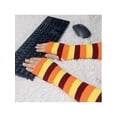 thumbnail image 5 of Guantes sin dedos para mujer INSPIRE CHIC, calentadores de brazo de punto, hasta el codo, color marrón, naranja y amarillo, 5 of 5
