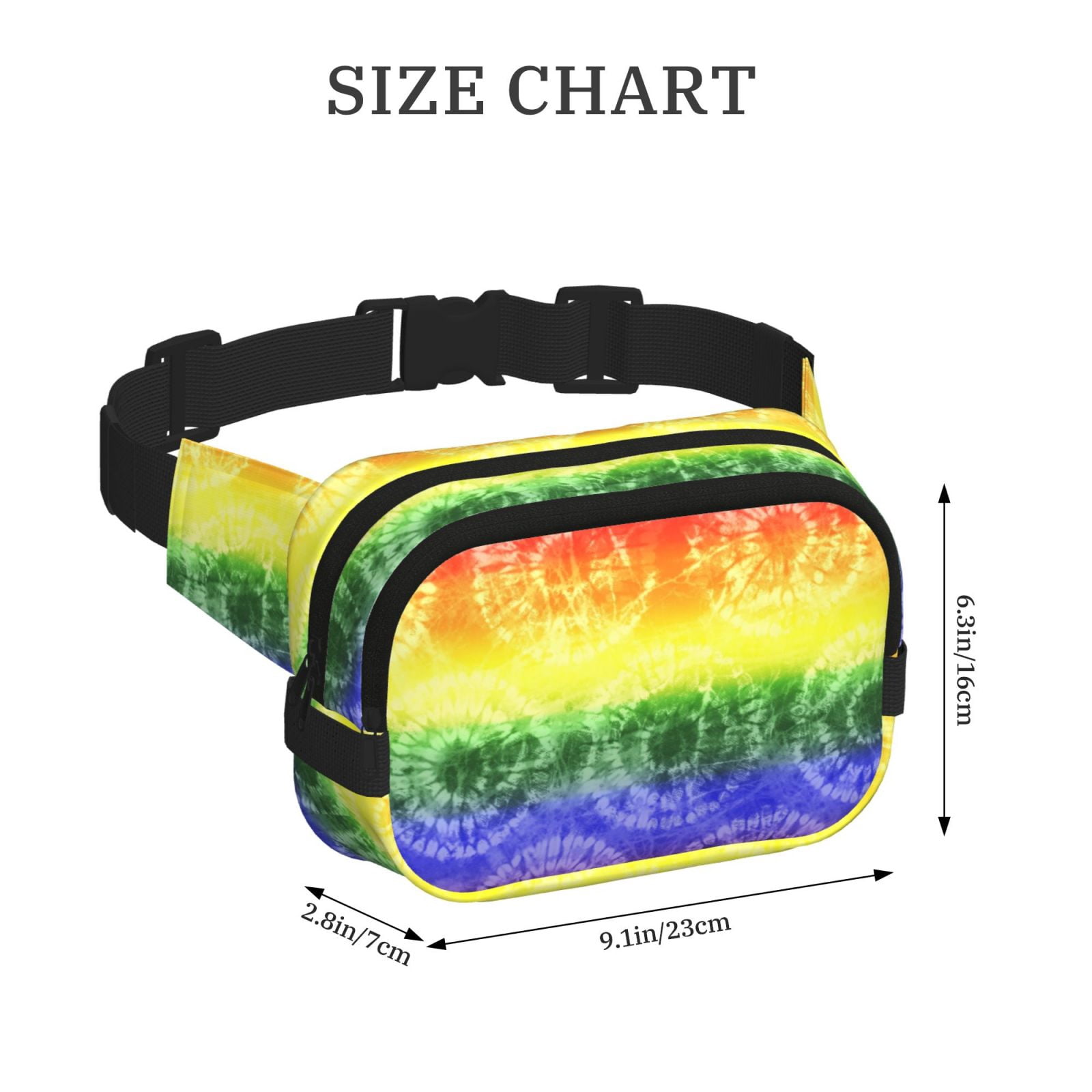 Fuzoiu Colorful Tie Dye Print Unisex Square Double Layer Waist Bag,Crossbody Fanny Pack Travel Workout Accessory