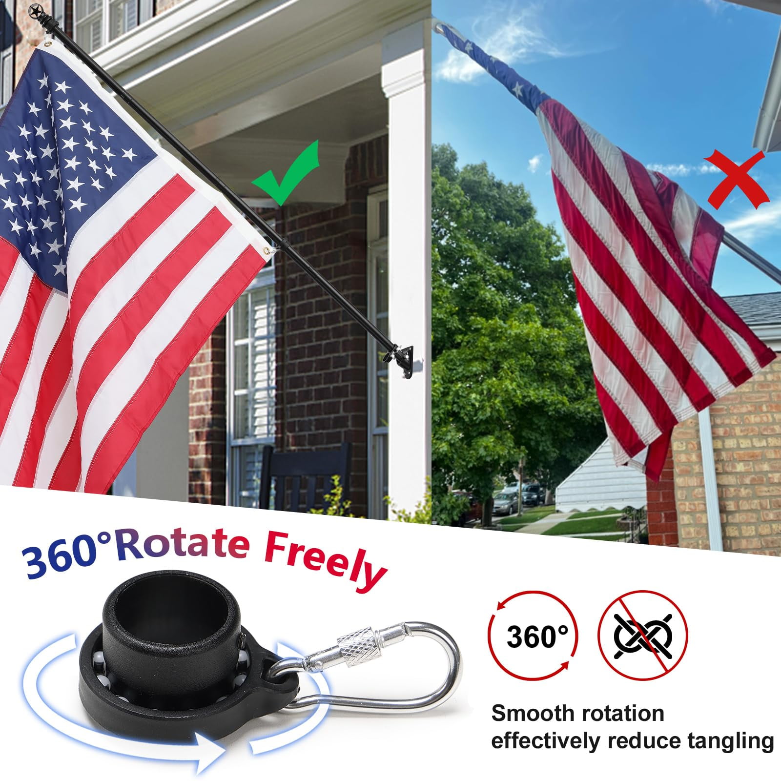 Soumns Flag Pole Kit with 3x5 Embroidered American Flag，Includes Bracket, 5FT Upgraded Tangle Free Design, for Commercial Outdoor House, Black