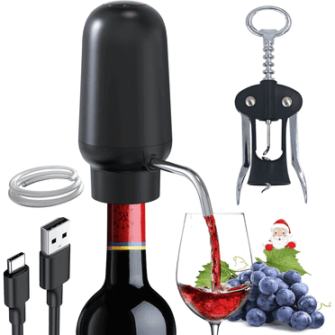Electric Wine Aerator,Wine Dispenser with Corkscrew,Portable One-Button Automatic,USB Rechargeable,Wine Lover Gifts for Women Men,Black