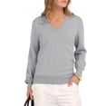 thumbnail image 1 of Suéter de Larga con Cuello en V para Mujer, Estilo Casual Clásico de Otoño, Suave y Holgado, Básico, Tipo Jersey Plateado XL, 1 of 10