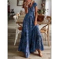 thumbnail image 2 of Vestido Largo Con Cuello De Volantes Y Estampado Floral, Vestidos Largos De Verano Con Cintura De Manga Corta Boho, Ropa De Mujer, 2 of 4