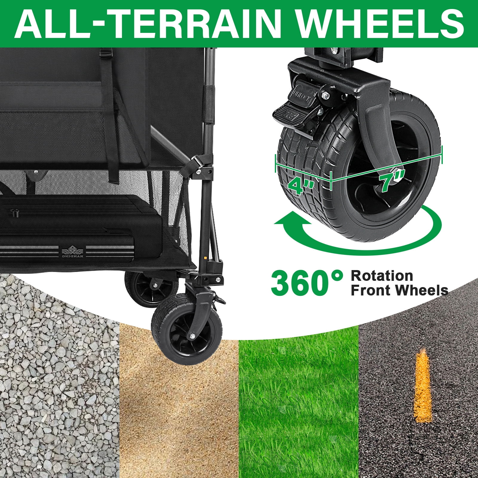Double Decker Wagon 600lb Capacity & 400L Collapsible Sports Wagon with Big Wheels 54" for Camping Fishing & Outdoor Use