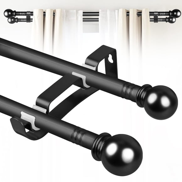 Juego de Barras Doble para Cortinas Guankai 30-60" Negro Diámetro 1.6 cm