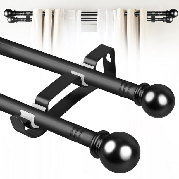 Juego de Barras Doble para Cortinas Guankai 30-60" Negro Diámetro 1.6 cm