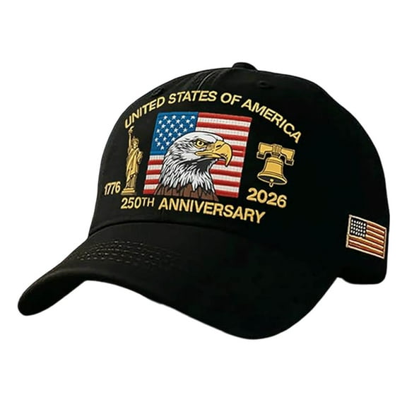 Eagle & Liberty – United States 250th Anniversary Hat, Adjustable Patriotic Baseball Cap with Bald Eagle for Men Women (2pcs, Black)