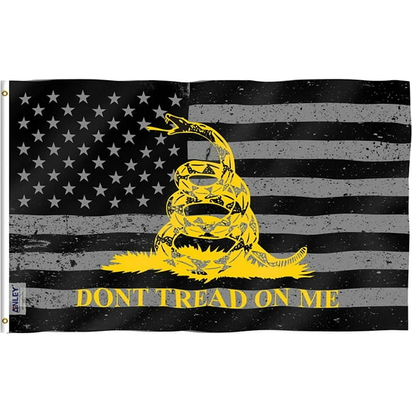Anley Fly Breeze 3x5 Foot Don't Tread On Me Black American Flag - Patriotic Yellow Snake USA Flags Polyester