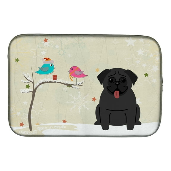 Christmas Presents between Friends Pug Black Dish Drying Mat