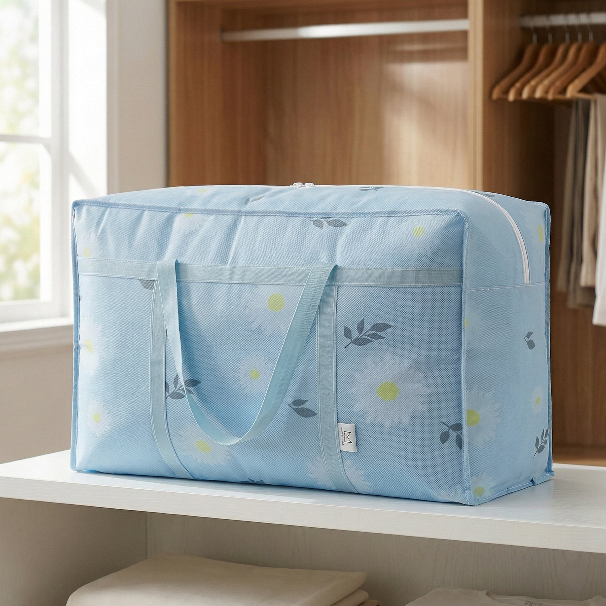 Unique Bargains Foldable Storage Bags for Organizing Livingroom Blue 18.5"x9.8"x11.8"