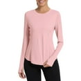 thumbnail image 2 of larppty Women Shirts Long Sleeve with Thumb Holes Workout Quick Dry Athletic Hiking Running Tops (Pink, S), 2 of 7