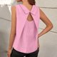 thumbnail image 4 of Tops Casuales sin Mangas para las Mujeres Color Sólido Cuello Redondo Plisado Blusa sin Espalda, Tops de Color Sólido para las Mujeres Respirable Primavera Verano Diario, 4 of 8