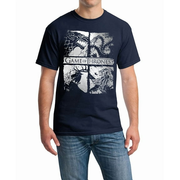 Game Of Thrones T-Shirt Four Houses Mens Tee Navy (M)
