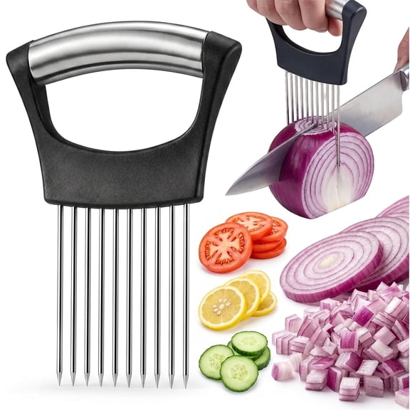 Onion Holder for Slicing, Onion Cutter Vegetable Chopper, Stainless Steel Tomato Slicer Vegetable Cutter for Potato, Avocados, Eggs, Food Slicer Assistant Tool for Fruit Lemon and Meat
