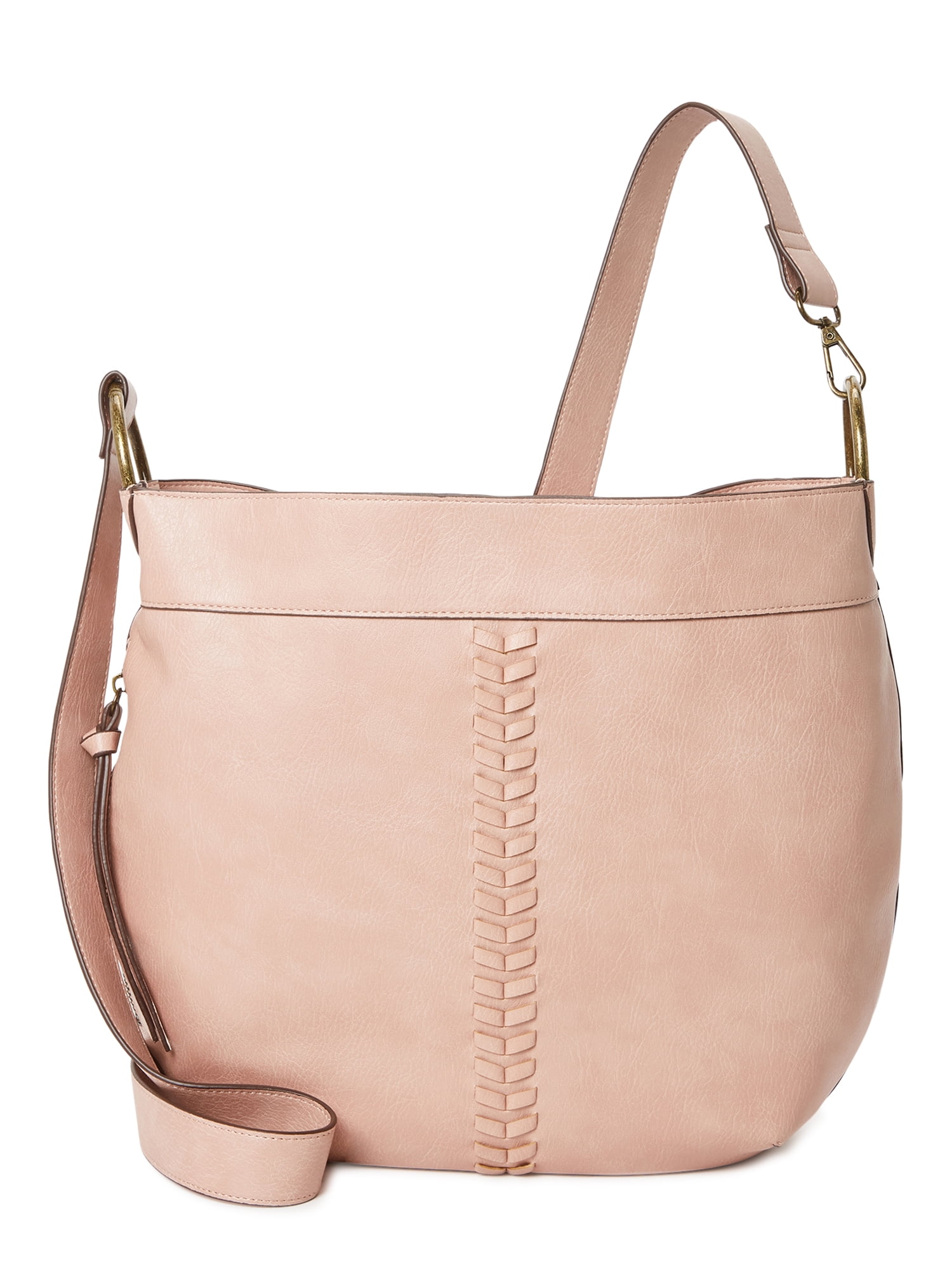 Time and Tru Women's Piper Faux Leather Hobo Handbag Pink