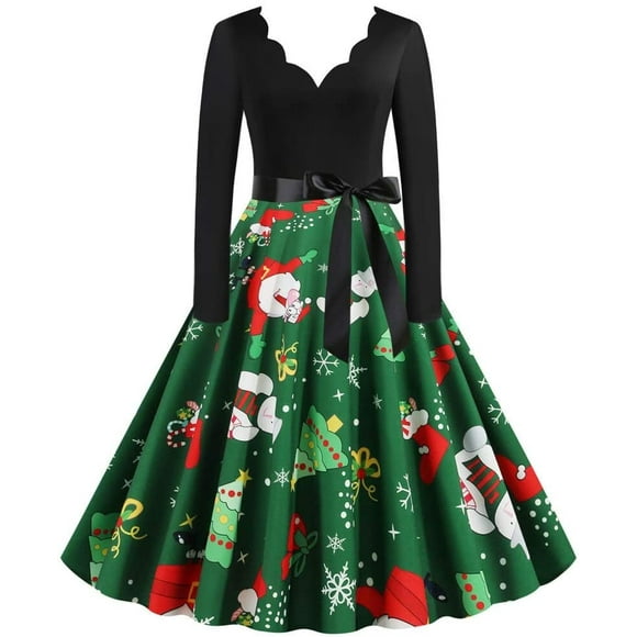 ATTOE Music Note Print Elegant Party Dresses Women 1950s 60s Retro Vintage Robe Plus Size Casual Christmas S-3XL (Color : B008, Size : Small)