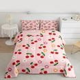 thumbnail image 2 of Manfei Red Cherry Queen Comforter Set,Colorful Flower Blossom Bedding Sets,Cartoon Floral Bedding Comforter Set For Teens,Microfiber Bedroom Decor Reversible,3pcs, 2 of 8