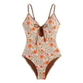 thumbnail image 5 of Women's One Piece Swimsuit Floral Print with Removable Bra Pads No Underwire Bikini Style for Beach Vacation,Camel,L, 5 of 8