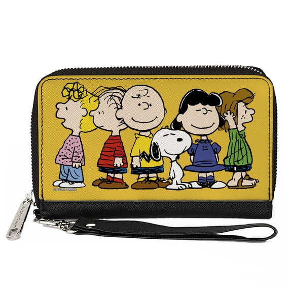 Peanuts Wallet, Zip Around, Peanuts Gang Close Up Group Pose Golden Yellow, Vegan Leather