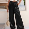thumbnail image 5 of Wutalume Women's Satin Palazzo Pants, Summer Casual Wide Leg Trousers, Flowy Beach Vacation Outfits,Elastic Waist, Dress Up or Down,Black L, 5 of 5