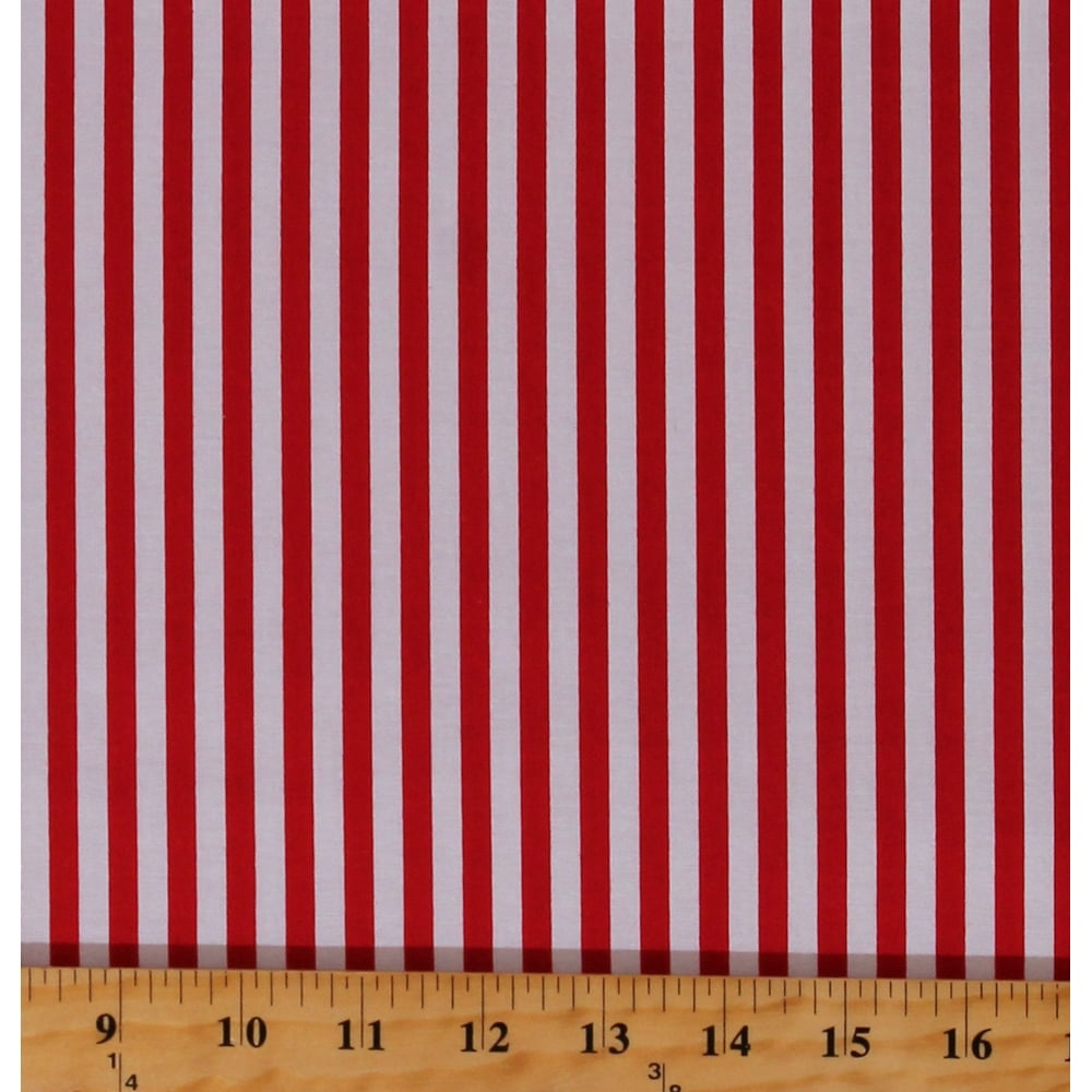 Cotton Red 1/4" Stripes Striped on White Cotton Fabric Print by the