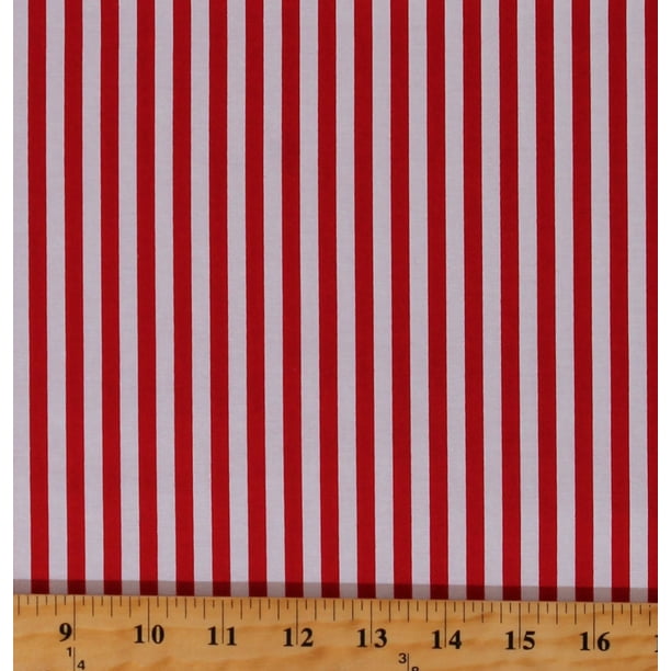 Cotton Red 1/4" Stripes Striped on White Cotton Fabric Print by the