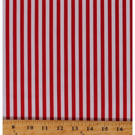 Cotton Red 1/4" Stripes Striped on White Cotton Fabric Print by the Yard (C555-RED)
