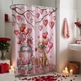 thumbnail image 3 of Valentine's Day Shower Curtain Gold Hair Dogs Bathroom Curtains with Hooks, Waterproof Fabric Dog Pink Truck Love Heart Rose Bath Shower Curtains Set for Bathroom Bathtubs Decor 72x72 Inch, 3 of 9