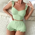 thumbnail image 5 of LEKEK Pajamas for Women Set Ribbed Ruffle Cute Cami Pajama Set Crop Tops and Shorts Slim Fit Solid Lounge Wear Summer Soft 2 Piece Sleepwear, 5 of 6