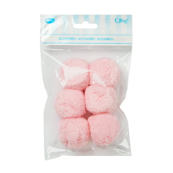 Offray Pink, Acrylic Yarn Pom-Poms, 6 Count, Size: 1 1/2" Diameter, Hand Made